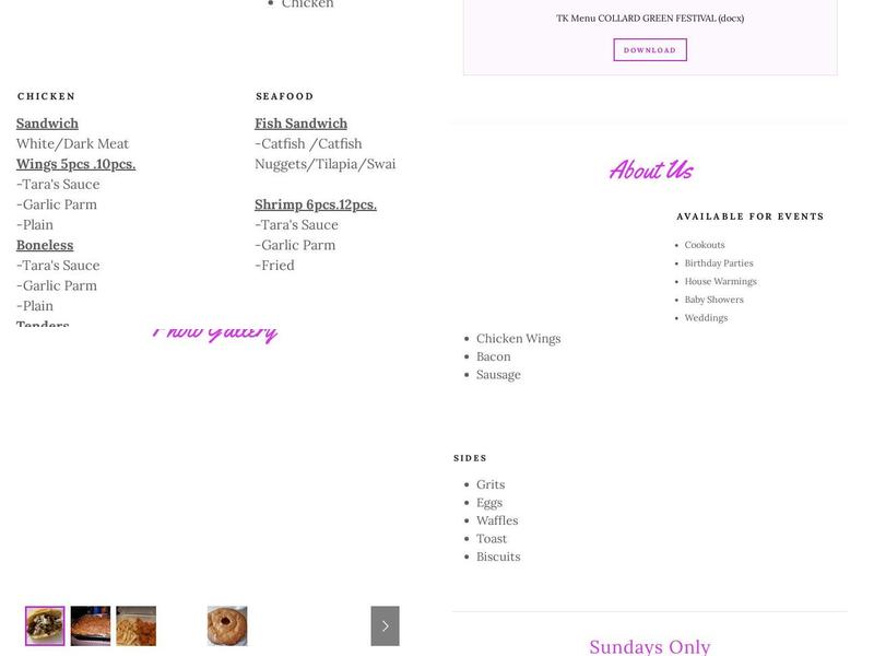 Tara's Kitchen Menu