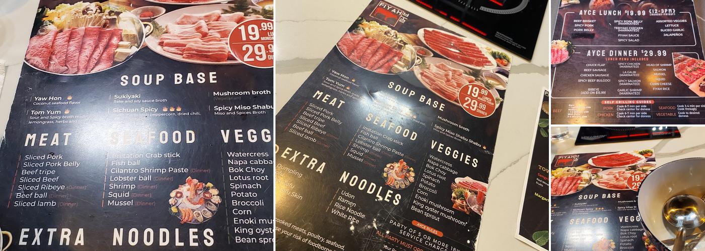 FIYAH Korean BBQ & Hot Pot Menu