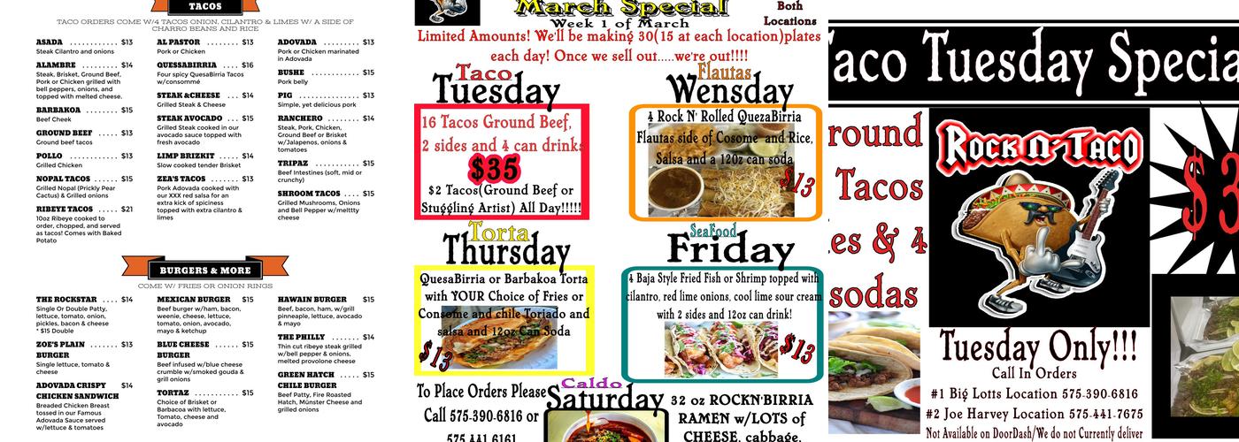 Rockin Taco Menu