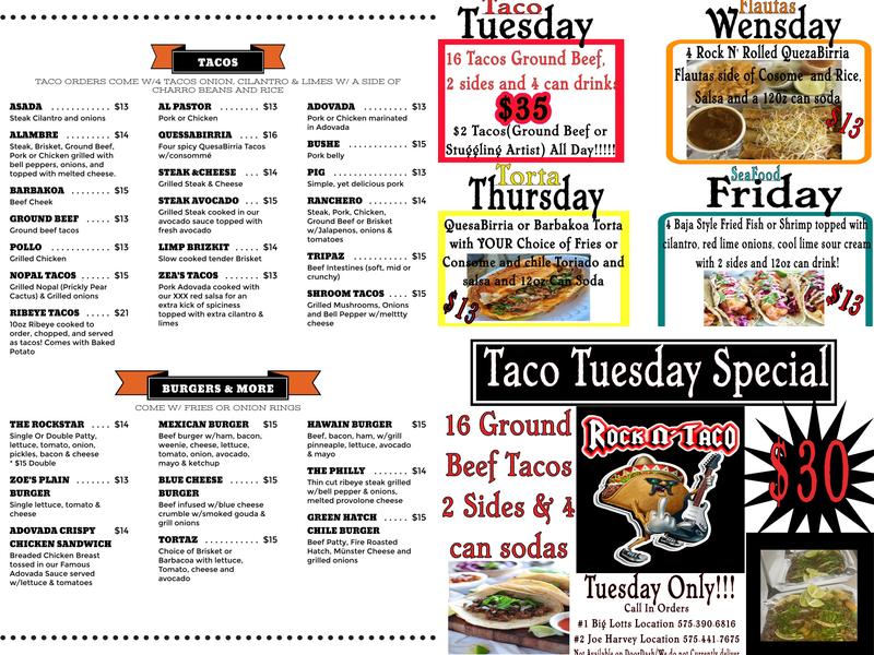 Rockin Taco Menu