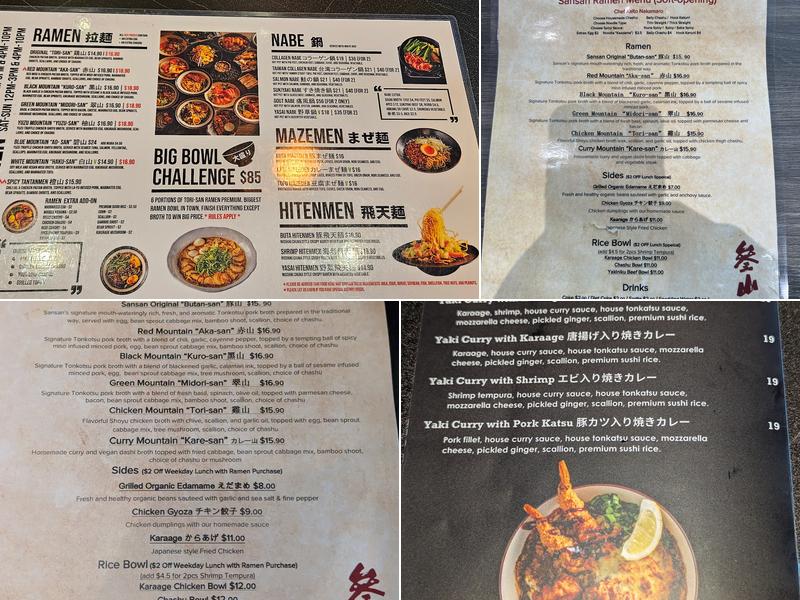 Sansan Ramen Menu