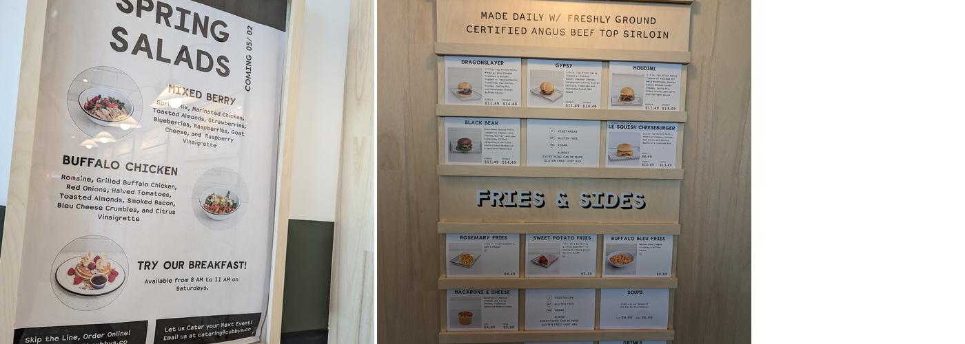Cubby's Menu