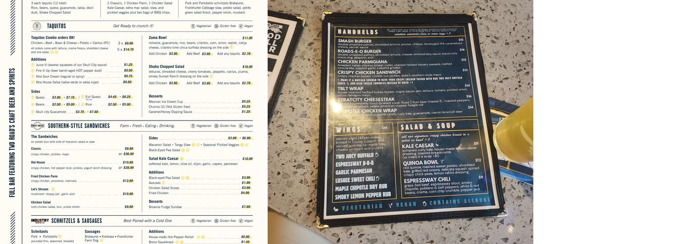 Two Roads Food Hall + Bar Menu