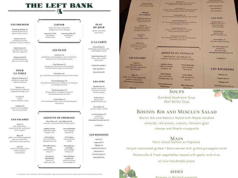 The Left Bank Menu