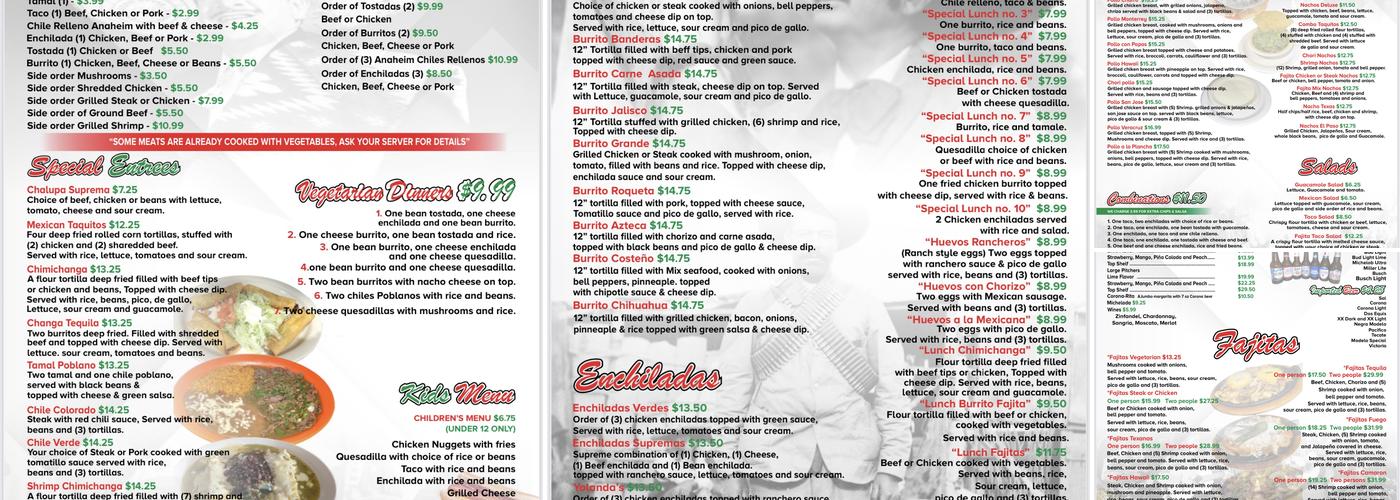 Tacos Tequila Menu
