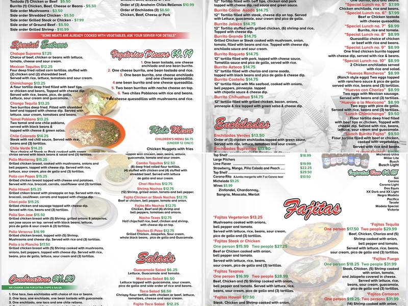 Tacos Tequila Menu