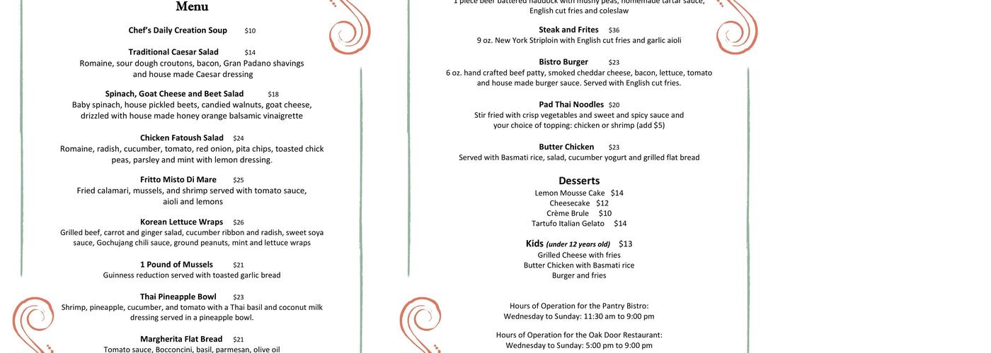The Pantry Bistro Menu