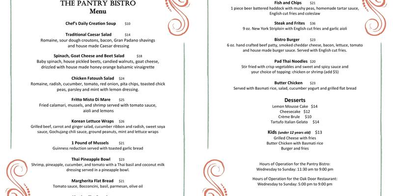 The Pantry Bistro Menu