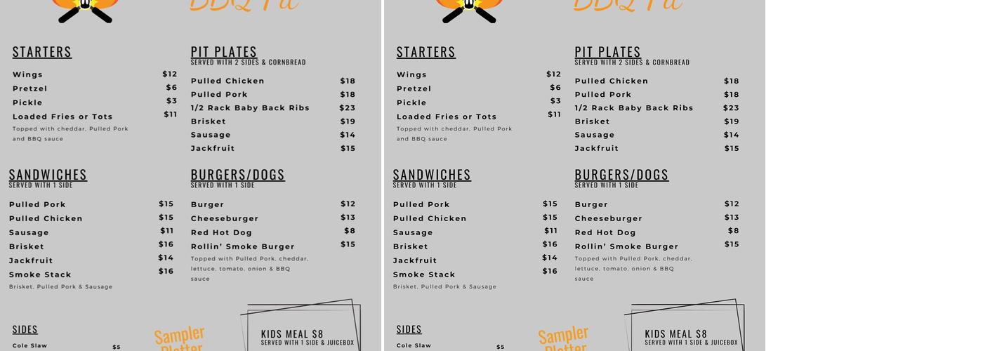 Rollin' Smoke BBQ Pit Menu
