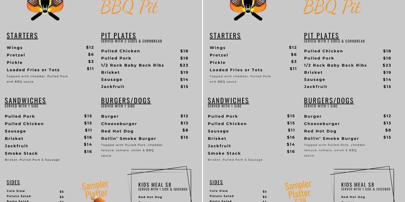Rollin' Smoke BBQ Pit Menu