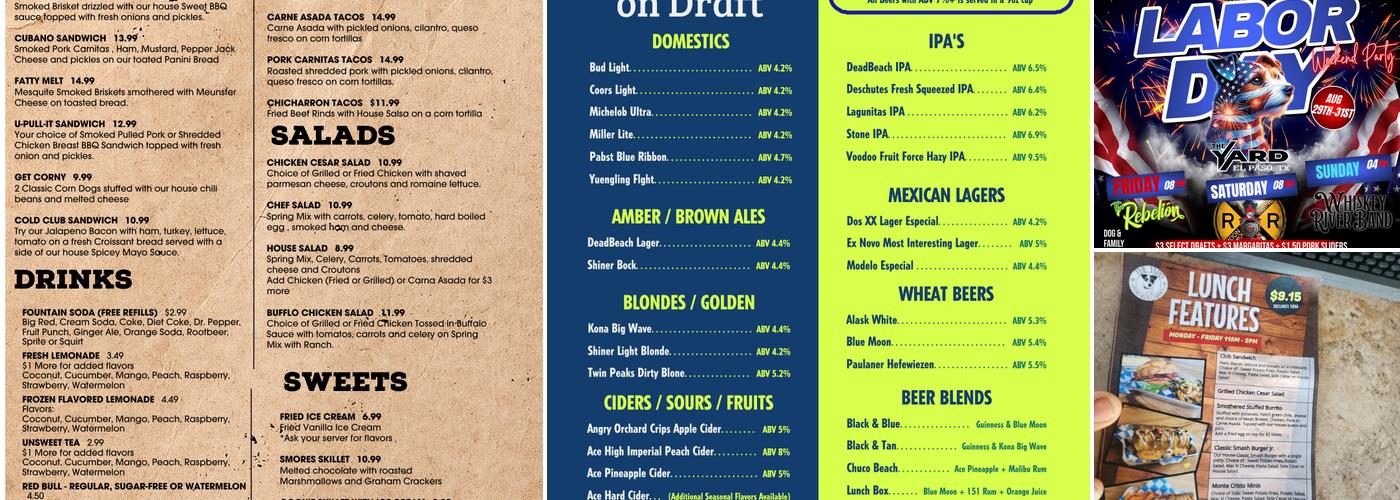 The Yard Patio Beer Garden Menu