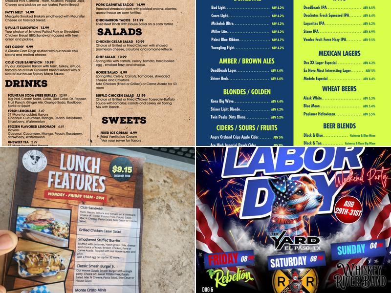 The Yard Patio Beer Garden Menu