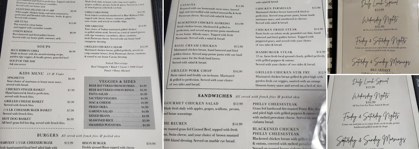 Southern Harvest Menu