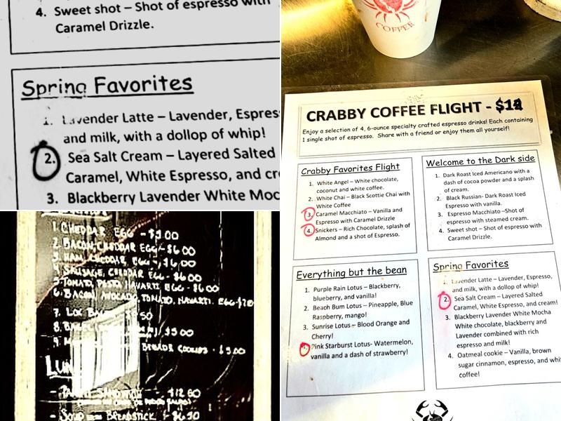 Crabby Coffee Menu