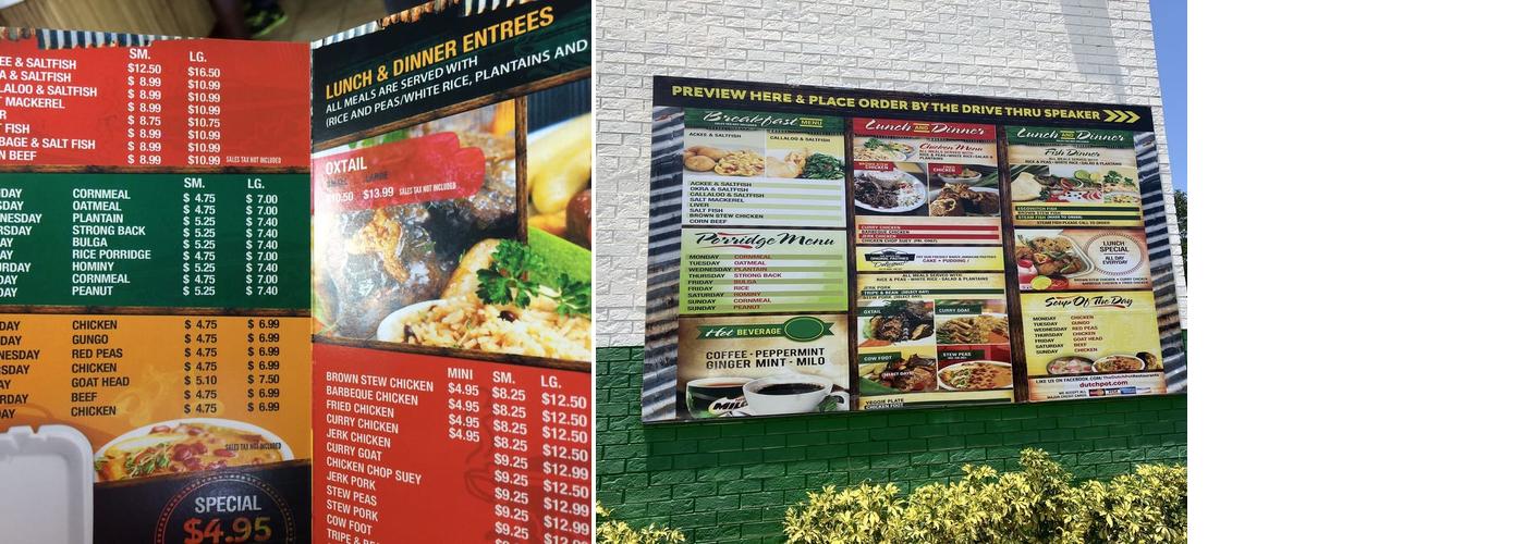 Dutch Pot Distribution Center Menu