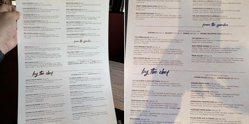 110 Grill Menu