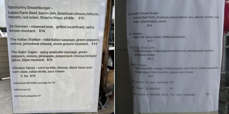 Upcountry Sausage Menu