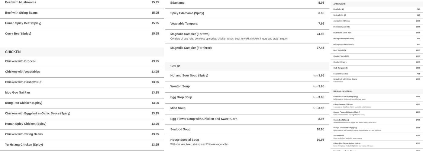 Magnolia Menu