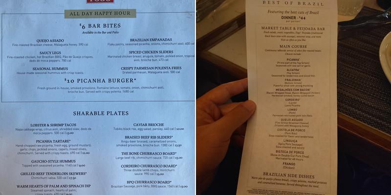 Fogo de Chão Brazilian Steakhouse Menu