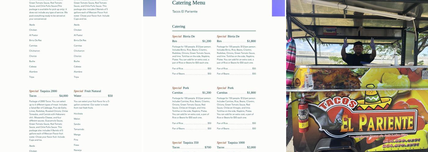 Tacos El Pariente Main Office Menu