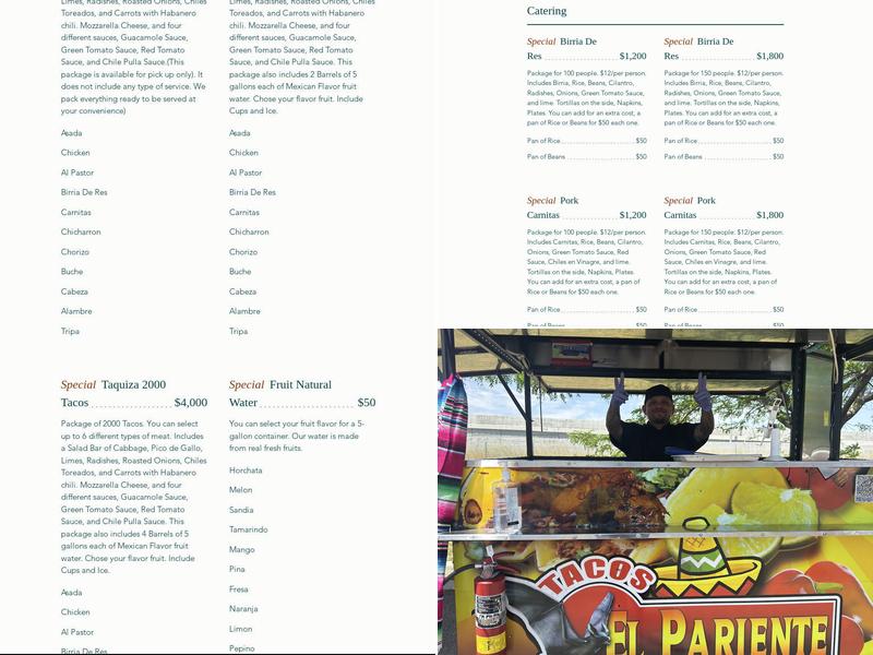 Tacos El Pariente Main Office Menu