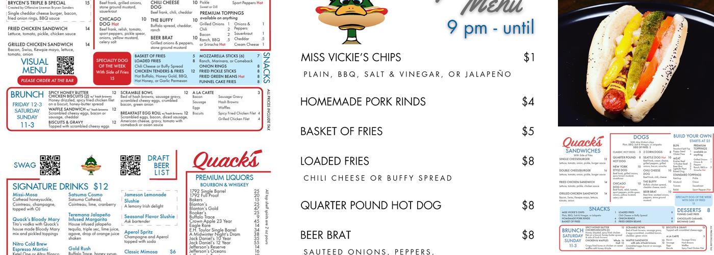 Quacks Menu