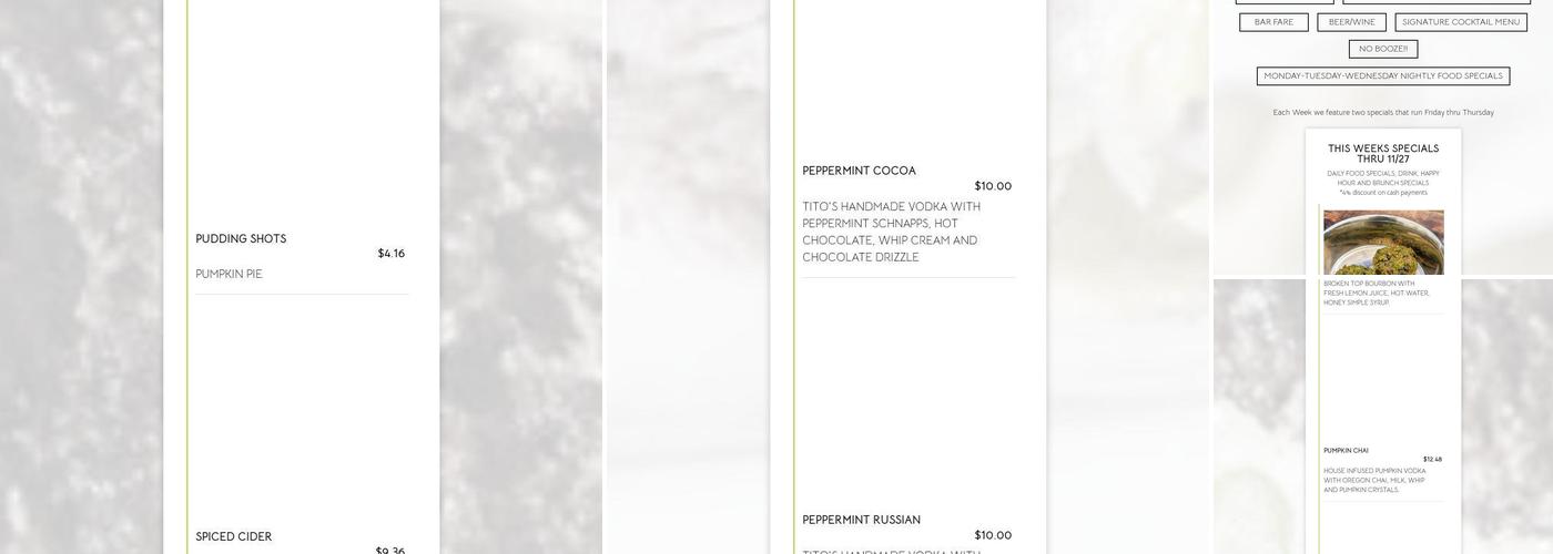 Space Room Lounge Menu