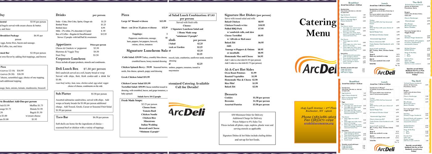 ArcDeli, a division of the Arc of Monroe Menu