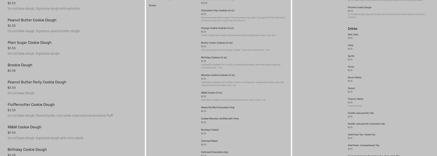 Cookie Sensations Menu