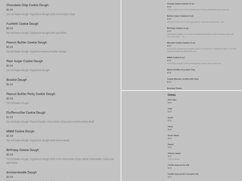 Cookie Sensations Menu