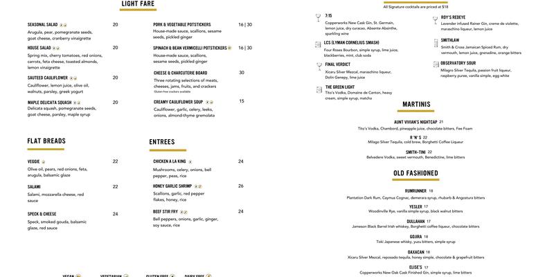 Tower Bar Menu