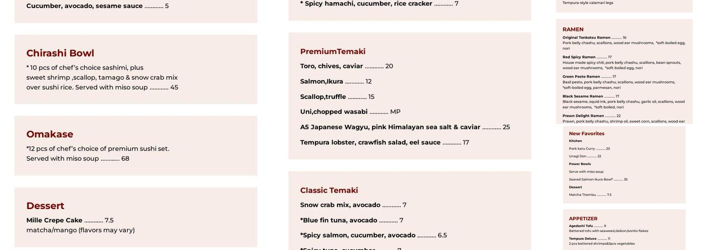 Sushi Nori Menu