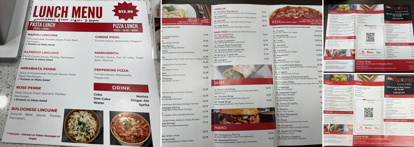 The Vapiano Cucina Italian Menu