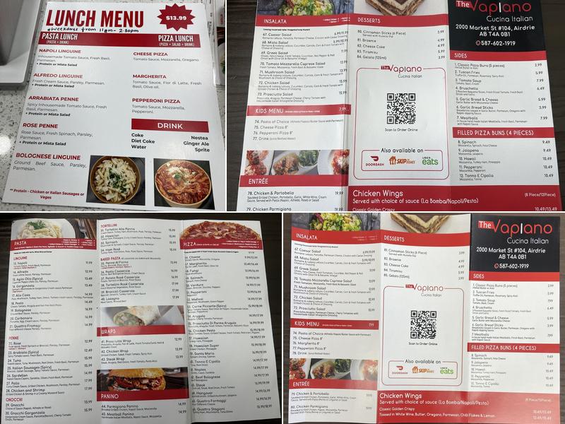 The Vapiano Cucina Italian Menu