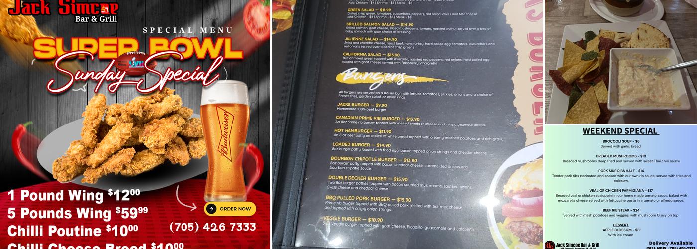 Jack Simcoe Bar & Grill Menu