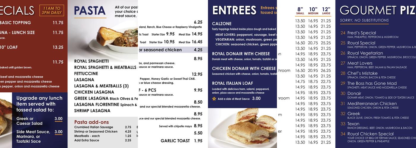 Royal Pizza Seton Menu