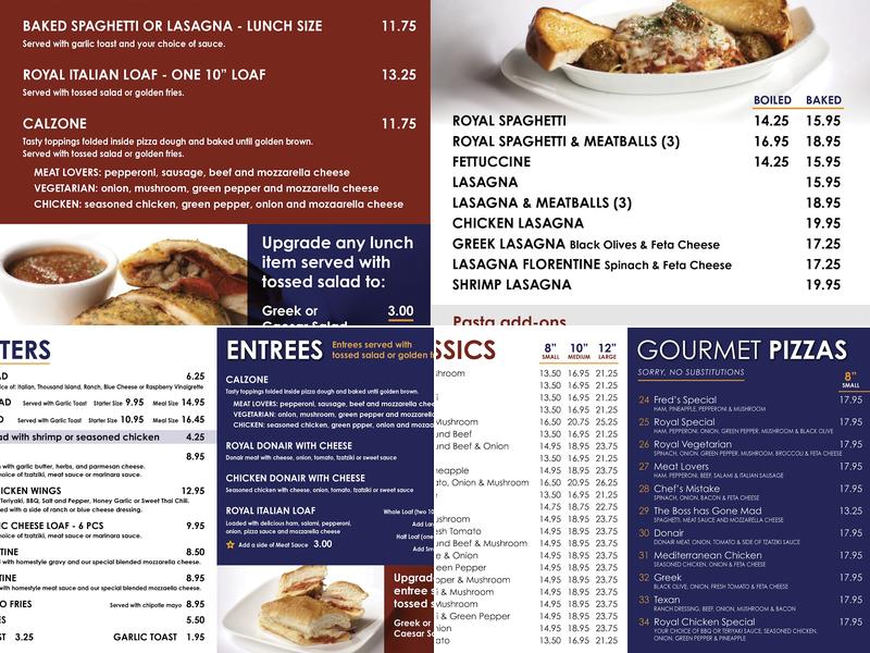 Royal Pizza Seton Menu