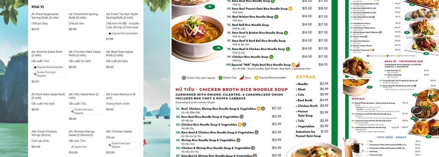 Pho Huydat Vietnamese Noodle House Menu
