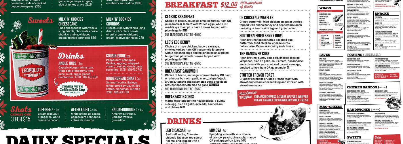 Leopold's Tavern Calgary - Elbow Menu