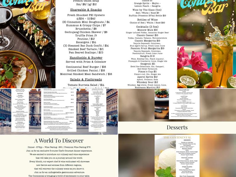 The Continental Restaurant YYC Menu