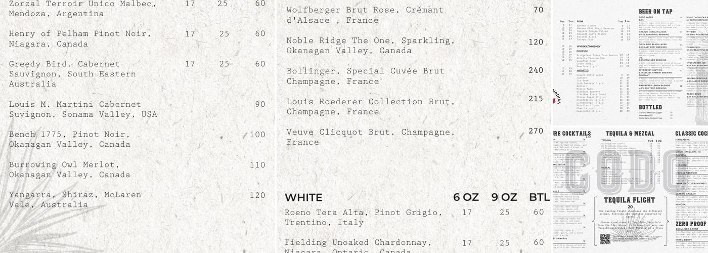 Codo Agave Social House Menu