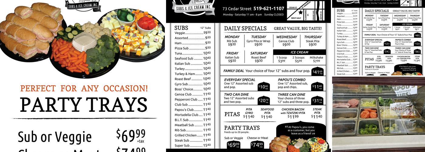 Papou's Place Subs and Ice Cream Menu