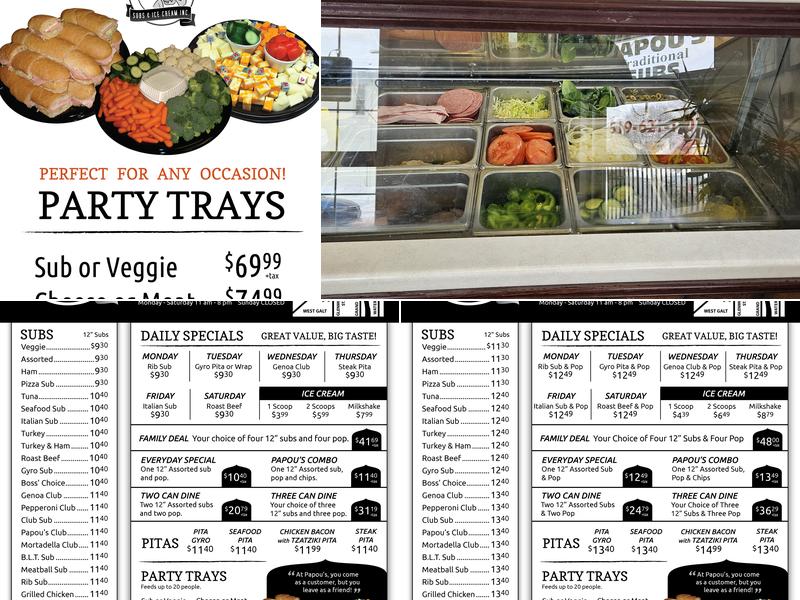 Papou's Place Subs and Ice Cream Menu