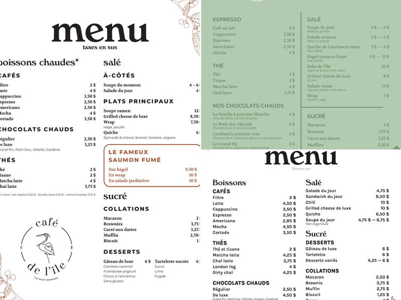 Café de l'île Menu