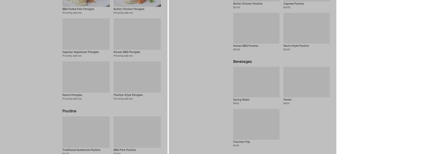 Perogies And Poutine Menu