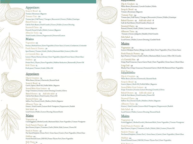 Filberg Summer Kitchen Menu