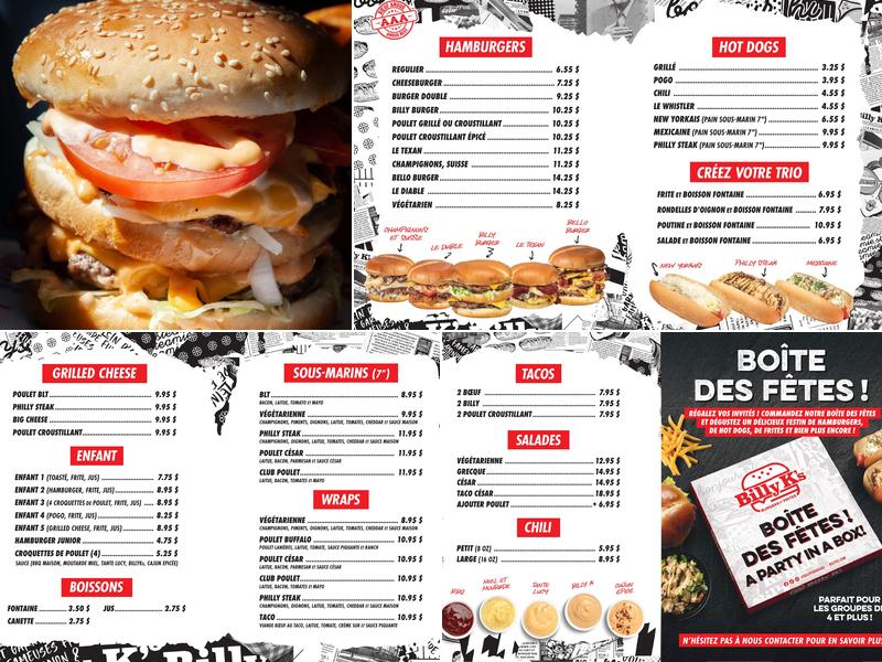 Billy K's Menu