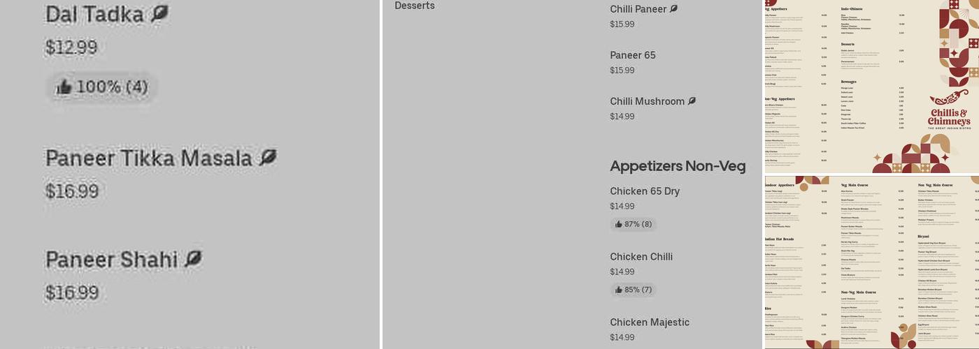 Chillis & Chimneys -The Great Indian Bistro Menu