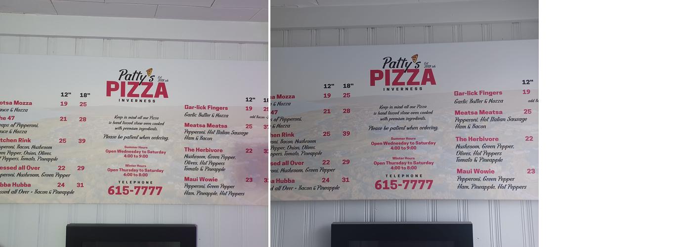 Patty's Pizza Menu