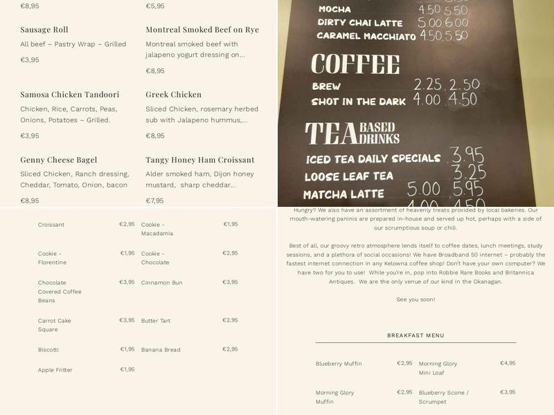 Pulp Fiction Coffee House Menu